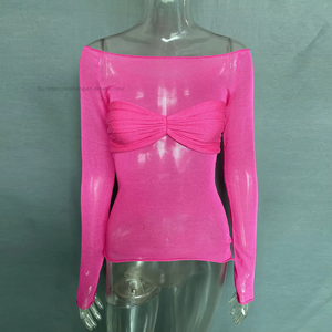 Spring and Summer Light Sheer Off Shoulder Women's Long Sleeve T-Shirt <b>Top</b> Fashion - Product Image 6