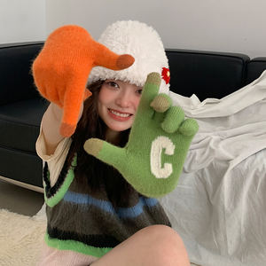 2025 nuevos guantes coreanos de Invierno para mujer, guantes de Ciclismo de punto con pantalla táctil, Jacquard con letras gruesas para uso diario - Product Image 4