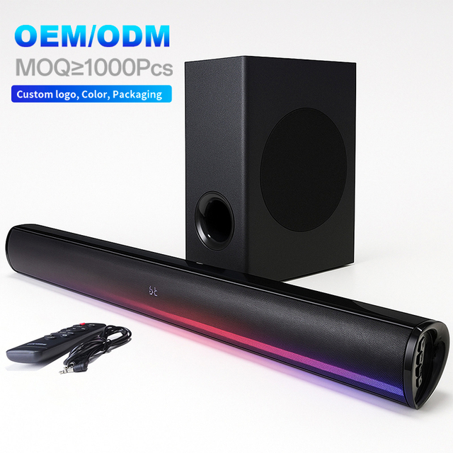 OEM 2.1CH TV Sound bar 80W RGB Wireless Speaker Home Theater System Subwoofer Sound Bar With USB/AUX/ARC/Optical