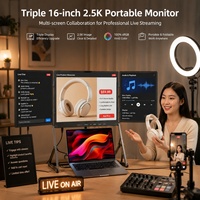 Moniteur pliable triple 16 pouces en alliage d'aluminium, rétroéclairage professionnel, moniteur portable pour ordinateur portable, trader boursier, programmeur, bureau
