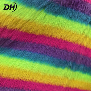 Tissu <span class=keywords><strong>polaire</strong></span> tricoté léger et respirant en gros avec rayures dégradées arc-en-ciel et poils longs pour jouets en peluche et poupées - Product Image 2