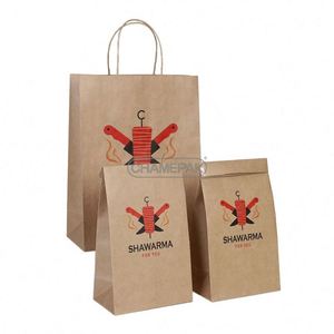 Bolsa de Papel Kraft Marrón para Comida para Llevar, Personalizada con Logotipo, Ecológica, Reciclable, Impresa, para Pizza, Kebab, Deli, Shawarma, con Asa - Product Image 3