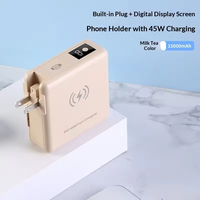 Batterie externe magnétique 15000 mAh avec affichage numérique, chargeur rapide sans fil PD45W/PD20W et support pour iPhone, Apple Watch et ordinateurs portables