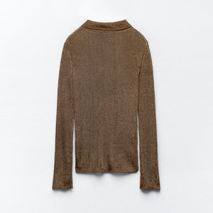 Suéter de moda con cuello Polo y logotipo OEM y ODM 2025 para <span class=keywords><strong>mujer</strong></span>, cárdigan de <span class=keywords><strong>lana</strong></span> <span class=keywords><strong>merino</strong></span> con cuello, tejido informal estándar de otoño - Product Image 2