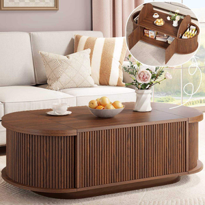 <span class=keywords><strong>Tavolino</strong></span> da Caffè Moderno Minimalista Foshan 2026 con Piano Sollevabile e Vano Contenitore Nascosto, in Legno Massello Ovale per Soggiorno - Product Image 1
