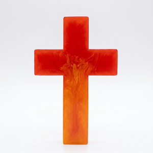 Escultura Religiosa de Cruz con Tema de Ángel, Hecha a Mano con Resina Epoxi Ecológica, para Decoración del Hogar, Forma Personalizada, Color Rojo Naranja - Product Image 1