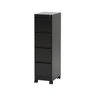 Armoire à dossiers verticale en métal noir, 4 tiroirs, verrouillable, robuste, avec roulettes, pour le bureau et la maison - Product Image 1