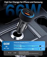 Chargeur de voiture USB C 66W à charge rapide, adaptateur allume-cigare 3 ports PD PPS/QC3.0, charge super rapide, accessoires pour téléphone de voiture