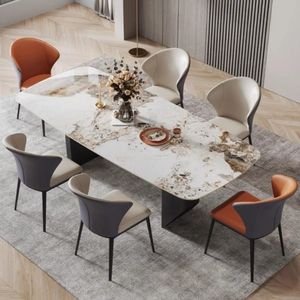 Modern Upholstered Dining Chair Light Gray Orange Leather <b>Backrest</b> Adult Use - Product Image 4