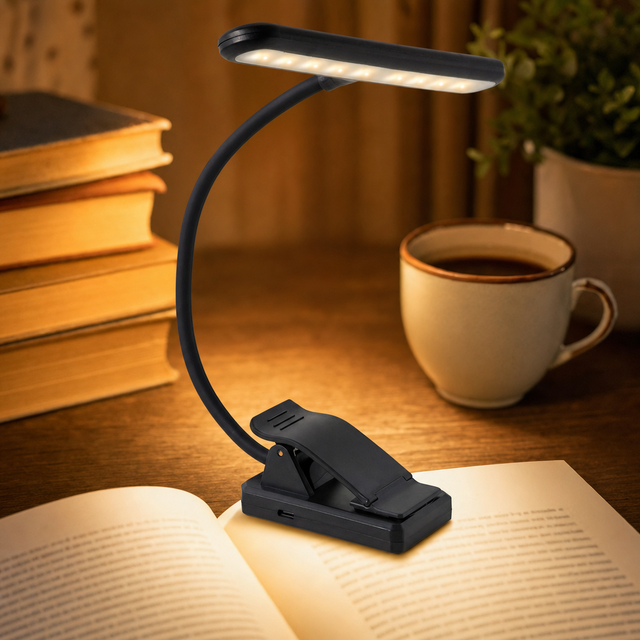 Clip on LED Desk Lamp Rechargeable 1850mAh USB Flexible Gooseneck 3 Color Dimmable Flicker Free Reading Light Battery Display