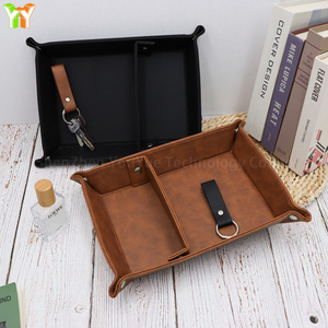 Plateau de rangement en cuir premium avec séparateur et porte-clés, organisateur de bureau pour clés, portefeuille, télécommande – Cadeau idéal pour papa – Vente flash - Product Image 4