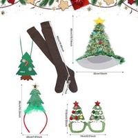Ensemble de costumes d'Arbre de Noël 2026 pour femmes et enfants, comprenant robe en polyester, chapeau, sac et monture de lunettes, pour fêtes de Noël et cosplay
