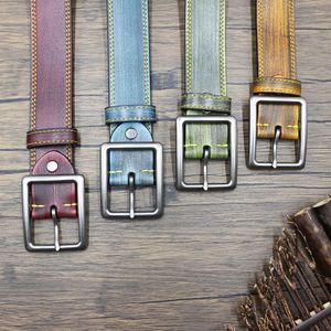 Cinturón <span class=keywords><strong>de</strong></span> Cuero Genuino con Costuras Retro para Hombre, Cinturón Vaquero Occidental <span class=keywords><strong>de</strong></span> Cuero <span class=keywords><strong>de</strong></span> Grano Completo con Tinte Degradado Informal - Product Image 5