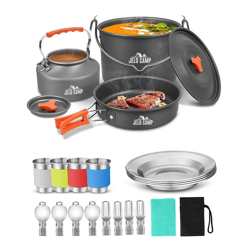 Popular 4-5 personas campamento cocina utensilios de cocina conjunto de viaje otros accesorios camping al aire libre juego de ollas colgantes