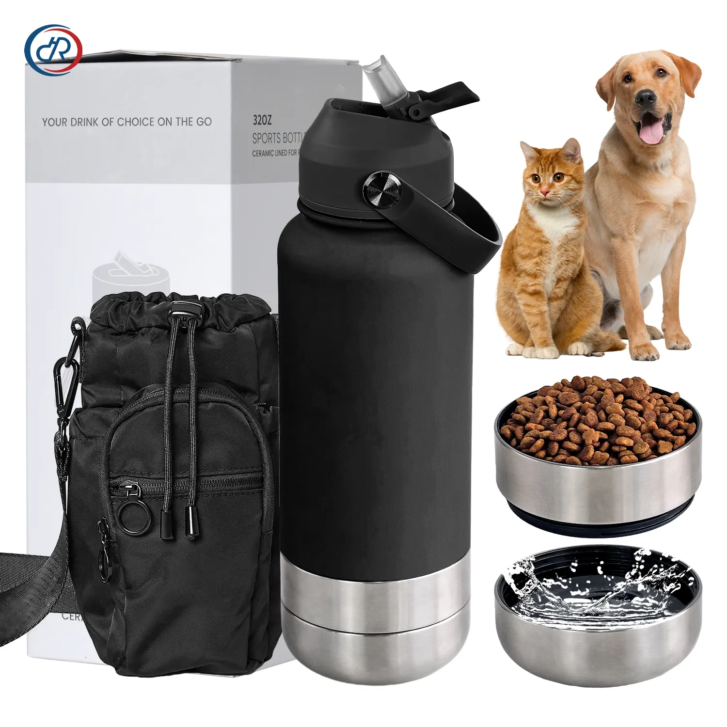 Botella de agua portátil para mascotas, cuenco de viaje aislado para perros