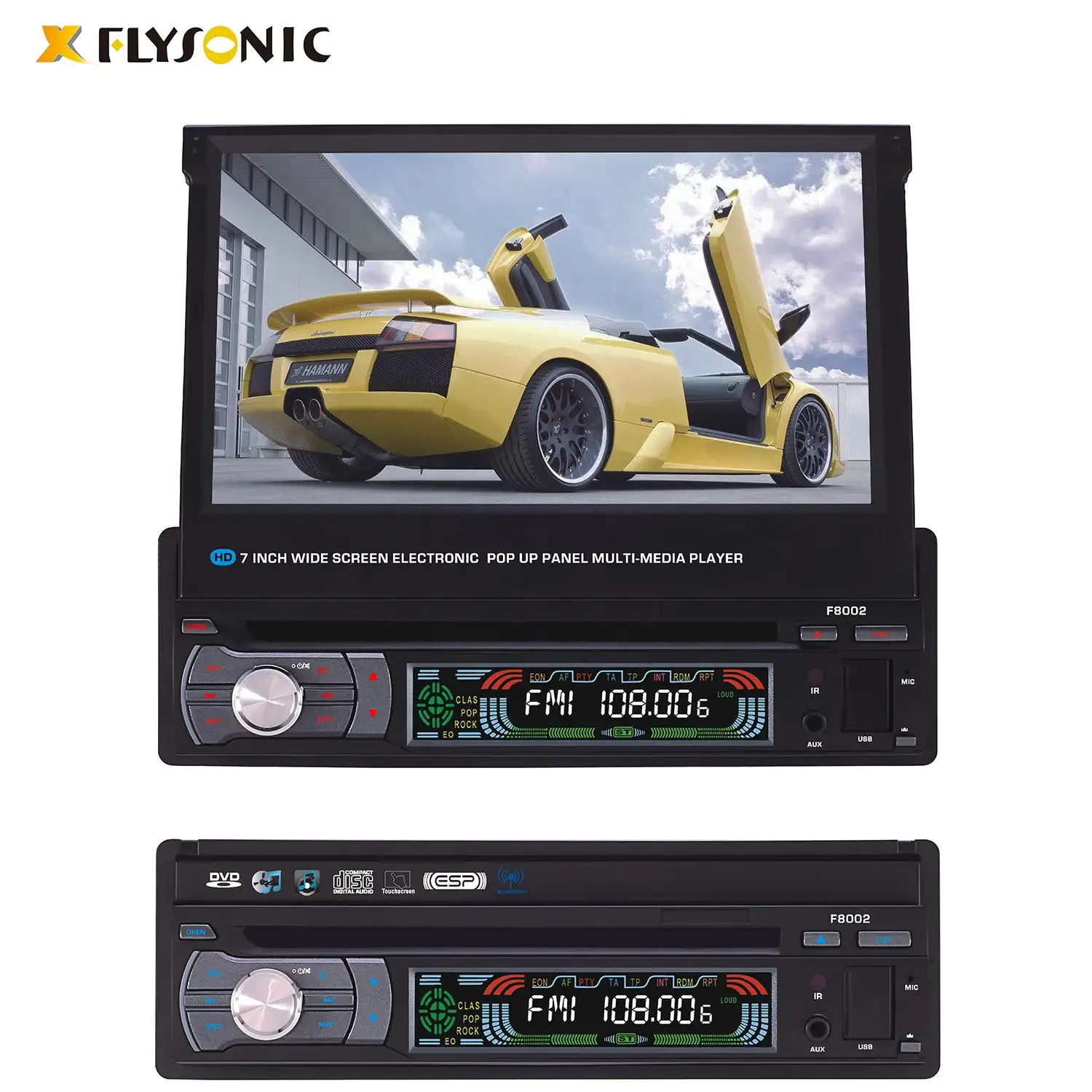 (FY8002) reproductor de DVD para coche One din con pantalla táctil TFT retráctil de 7"
