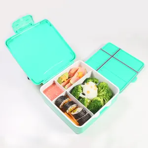 Pabrik pemasok portabel Tiffin kotak makan 4-Grid plastik disegel kaleng Microwave aman dapur penyimpanan wadah menangani anak-anak