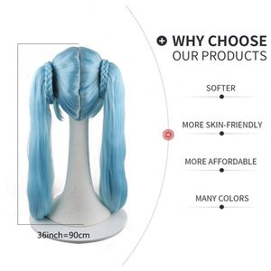 Peluca de <span class=keywords><strong>Cosplay</strong></span> de <span class=keywords><strong>Miku</strong></span> en Stock, Fabricada en Fábrica de Pelucas, Superventas, Cabello Sintético Resistente al Calor con Cola Doble para Conveniones de Rol - Product Image 4