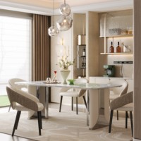 Ensemble de table et chaises de salle à manger de luxe moderne avec plateau en pierre frittée et pieds en cuir pleine fleur pour usage hôtelier