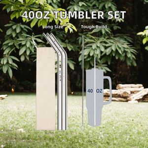 Ensemble de gobelets isothermes grande capacité 40 oz avec pailles extra longues en acier inoxydable de 8 mm, accessoires de bar haut de gamme - Product Image 3