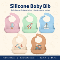 Bavoir bébé en silicone de qualité alimentaire, imperméable, avec motif de dessin animé, sangle réglable, portable et avec poche récupératrice de nourriture