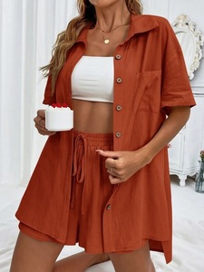 2-delige Casual Nachtkleding Turn-Down Kraag Slaappakken Shorts Vest Homewear Katoenen Pyjama Set Voor Dames - Product Image 5