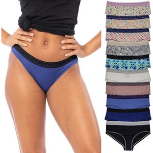 FOXA Paquete de 10 bragas de bikini para mujer, de cintura alta, microfibra, nailon, spandex, ropa interior sin costuras - Product Image 1