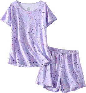 Pigiama in Cotone Personalizzato per Donna, Set con Scollo a V e Maniche Corte, Stampa Luna e Stelle, Morbido Abbigliamento da Notte in 2 Pezzi per l'Estate - Product Image 6