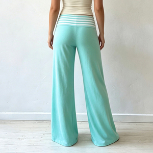 Pantalones Deportivos Casuales para Mujer, de Pierna Ancha, Cintura Baja, Color Verde, Tejido Ecológico, Estampado a Rayas, Cómodos y Transpirables - Product Image 5