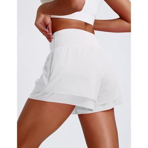 Shorts de course athlétiques pour femmes FOXA, taille haute, croisés, avec poche, 3 pouces, blanc uni, pour l'entraînement - Product Image 2