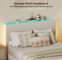Lit intelligent Bestier avec tête de lit de rangement, éclairage LED, rembourré en velours côtelé beige, structure métallique assemblée, écologique, durable et confortable