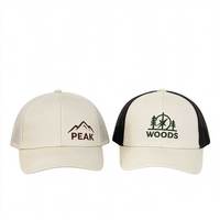 Casquette Trucker Beige Personnalisée Richardson 112 avec Logo Brodé Montagne WOODS Emblème Extérieur Snapback 6 Panneaux en Maille