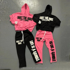 Vêtements vintage personnalisés Streetwear à manches longues 2 pièces ensembles de survêtements brodés avec écussons vieillis ensemble de pantalons de survêtement et sweat à capuche - Product Image 1