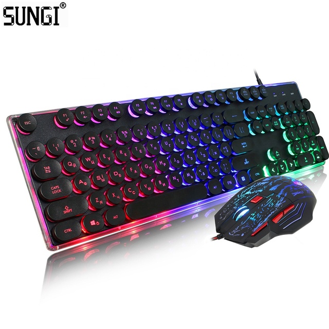 Rainbow RGB Backlit Keyboard and Mouse Set LED Gaming Combo 104 Keys Wired USB Keyboards Gaming Mouse for PC Gamer