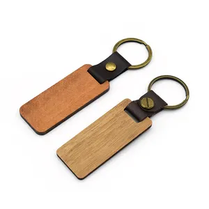 Quantité minimale de commande en bois vierge au Laser, étiquette de porte-clés, gravure porte-clés en cuir personnalisé, porte-clés en bois pour cadeau