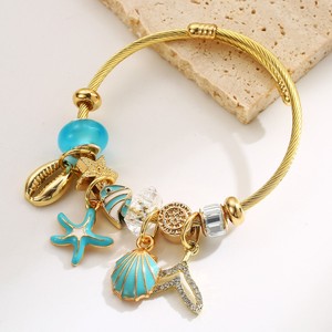 <span class=keywords><strong>Nueva</strong></span> <span class=keywords><strong>Pulsera</strong></span> Panjiadora Estilo Vacaciones en la Playa, Corte Brillante, Chapada en Oro, Acero Inoxidable, Diseño de Estrella de Mar para Mujer - Product Image 4