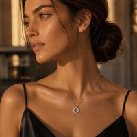 Collier Couronne Circulaire en Moissanite Plaqué Argent, Pendentif Romantique en Diamant de Laboratoire VVS, Cadeaux pour Femmes, Bijoux en Argent Sterling 925