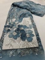 Tissu en dentelle perlée 3D à fleurs, poids moyen, broderie de sequins, tulle tricoté, robe de mariée nigériane Aso Ebi, robe de mariée musulmane