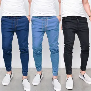 Calça jeans lisa slim fit para homens, moda masculina de 2024 anos, roupas para homens, calças jeans empilhadas para homens