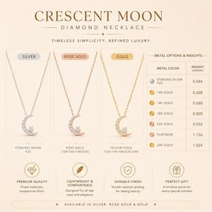 Collar con Colgante de Luna Creciente en Oro Blanco de 14K, Cadena Delicada, Dije de Luna con Diamantes Minimalista, Joyería Fina, Regalo Elegante para Mujer - Product Image 6