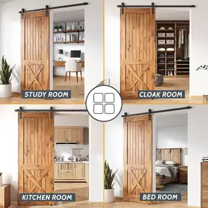 Puerta corredera interior compuesta con acabado de madera de estilo rústico, losa de puerta X-Barn con kit de herrajes