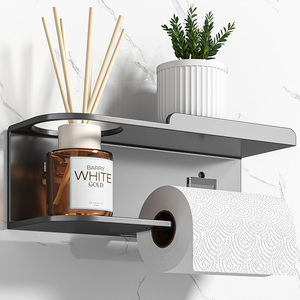 Porte-papier toilette mural moderne avec étagère pour téléphone et support pour éponge, accessoire de salle de bain en plastique, pas de perçage requis - Product Image 3
