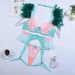 Hot and Sexy 4-Piece Lace Splicing Transparent Underwear Exotic Lingerie Set Size Sexy Bra With Bras Decoration - Product Image 6