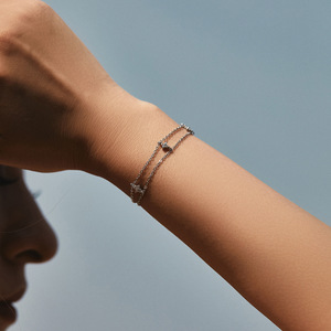 S925 Silver Rhodium Plated Chain <b>Bracelet</b> With Star Crystal Minimalist Everyday Wear Unisex Jewelry - Product Image 5