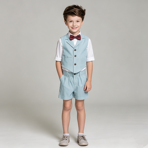 Ensembles assortis rétro pour la famille, robe à pois bordeaux pour maman, costume pour papa, gilet pour garçon, robe courte pour fille, pour séance photo, mariage - Product Image 4