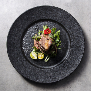 Plato Trinche De porcelana, conjunto De platos De roca, Vajilla De cerámica negra para servir platos para Catering, restaurante y Hotel De estilo mexicana para bodas - Product Image 2