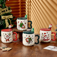Cadeau de Noël créatif classique dessin animé père noël tasse en céramique avec cuillère pour cadeaux commerce extérieur Souvenir