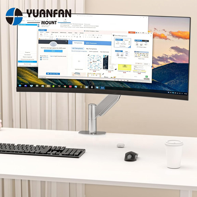 MD71L 17"-49" 21kg Heavy Duty Gas Spring Single Monitor Arm Desk Mount Silver Curved Screen Stand Bracket Computer VESA Mount