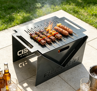Brasero de camping pliable et détachable en acier inoxydable, avec gril barbecue intégré, portable pour camping-car et pique-nique
