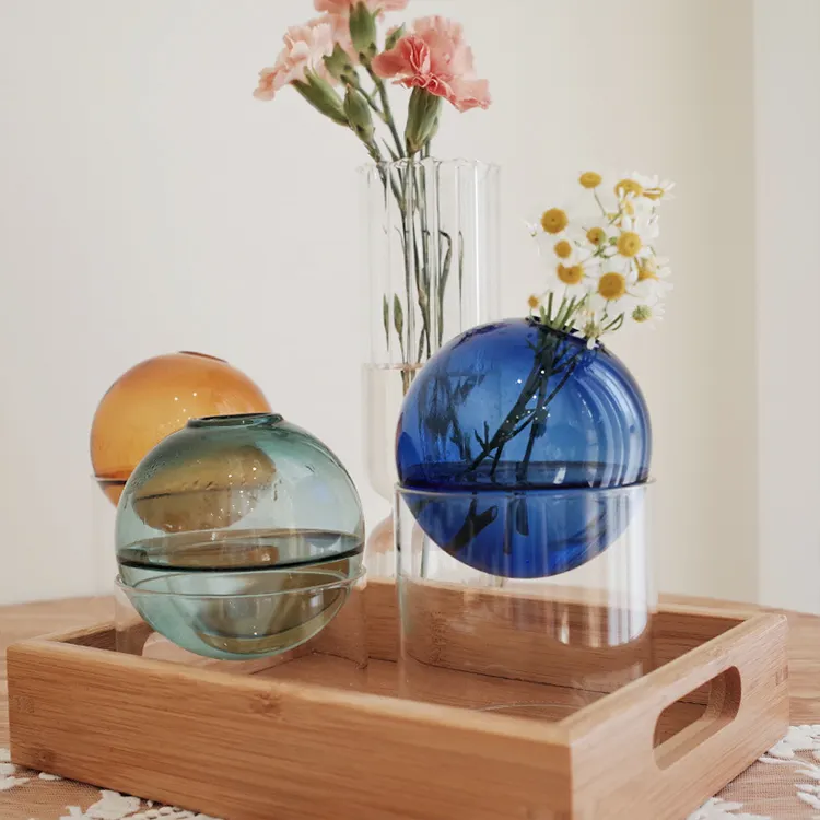 Легкая Роскошная домашняя небольшая ваза из гидропонного стекла прозрачная ваза для сухих цветов украшения